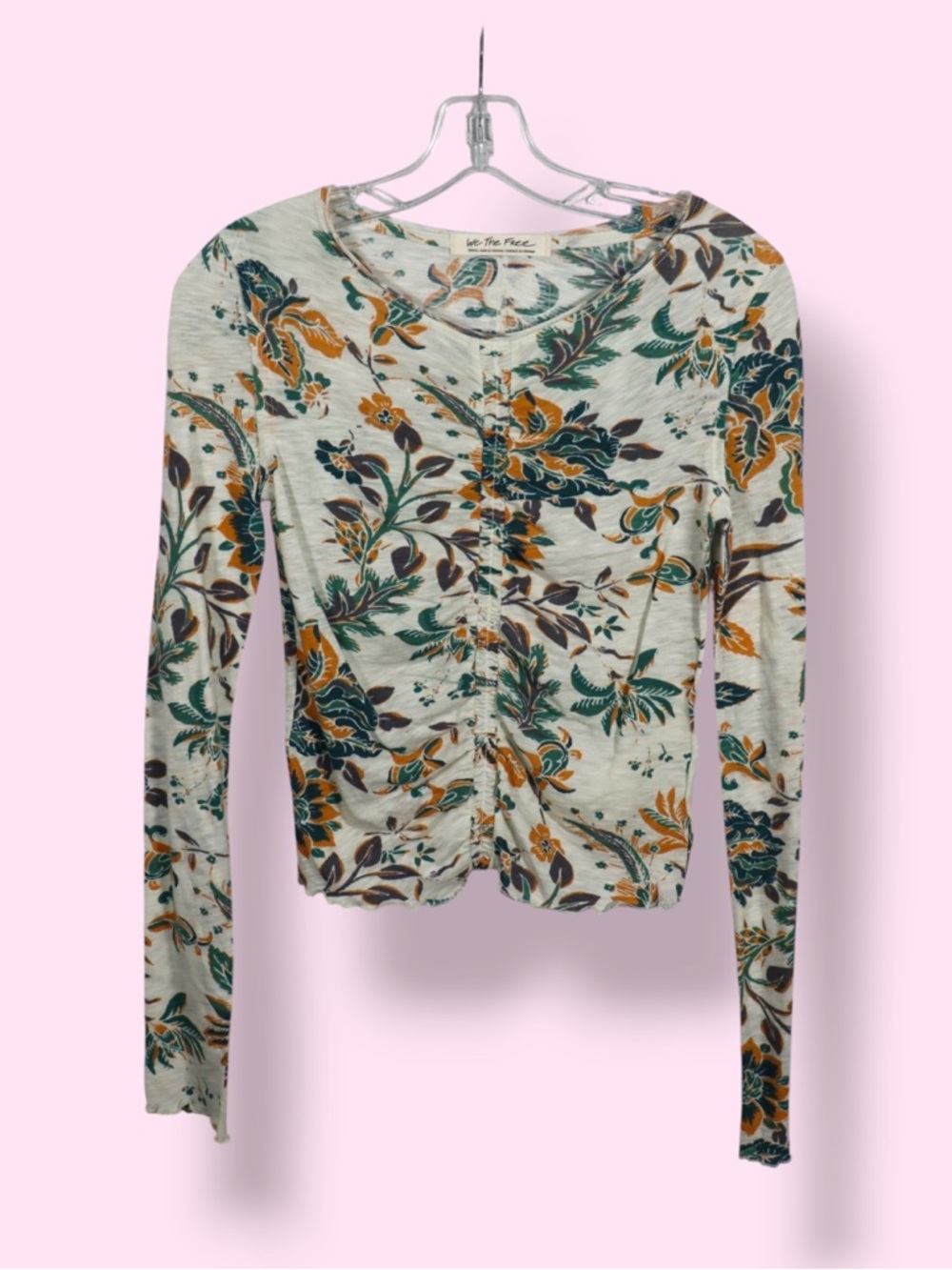 We The Free Free People Floral Ruched Top Women’s Small Long Sleeve Boho